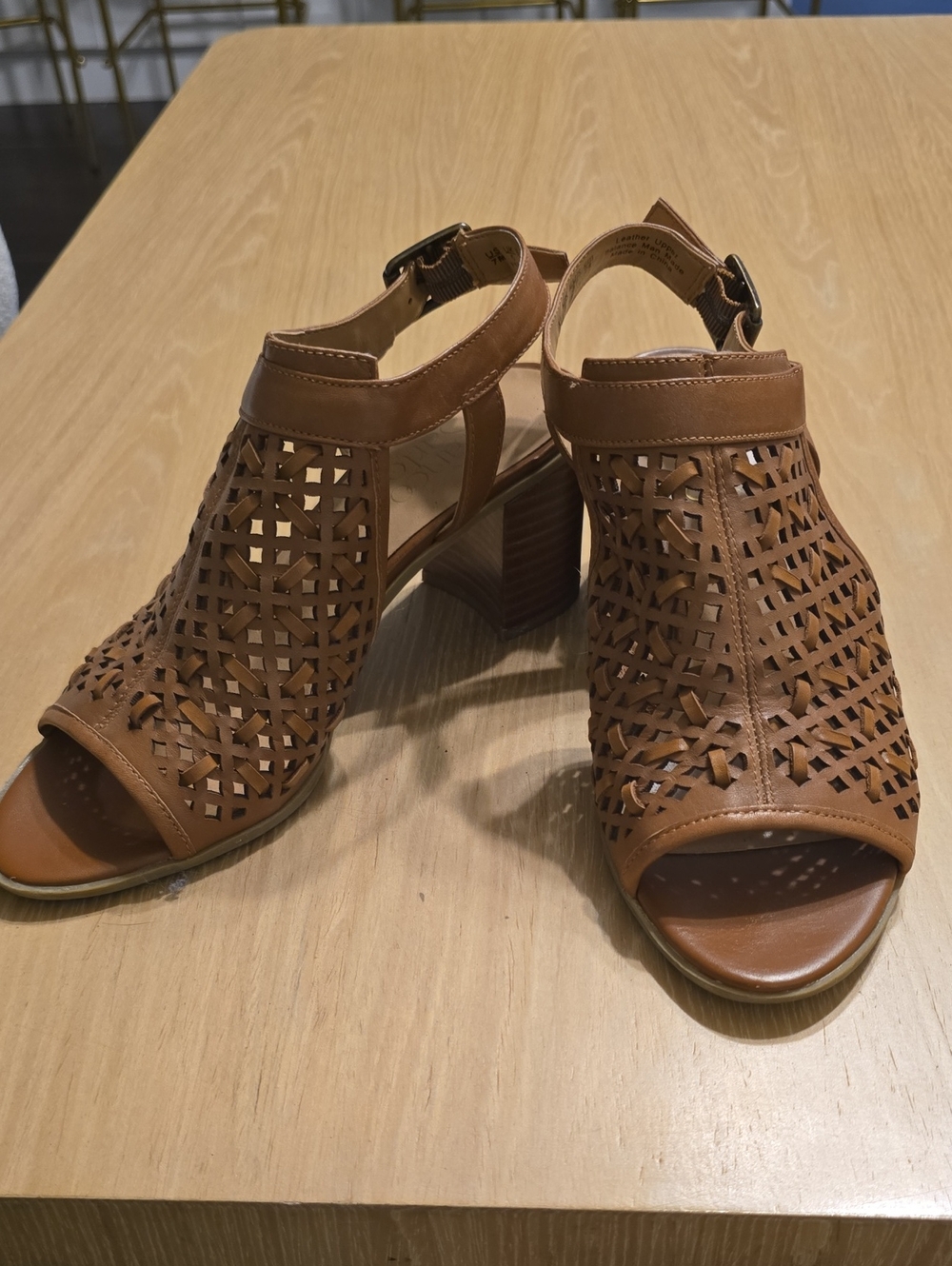 Women's Franco Sarto Tan Laser-Cut Block Heel Sandals